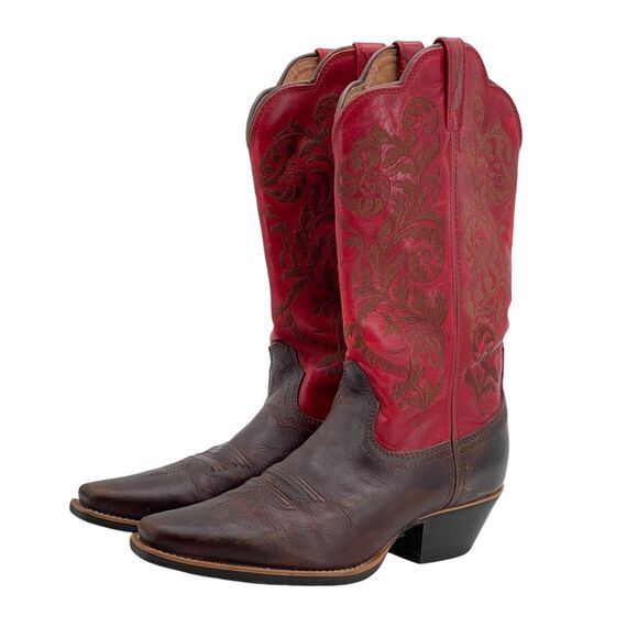 Twisted X Western Boots Red Brown Stitched Square Toe 0027 Women’s Size 7B (HF1) - Picture 1 of 14